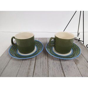 Vintage Royal Ironstone BLUE EDGE By Royal China Set of 2 Mugs Saucer Plates